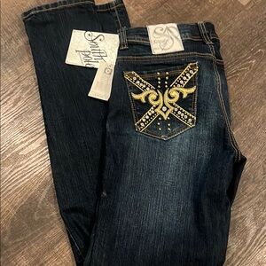 South Pole Dark Wash Jeans with Gold Embellishments